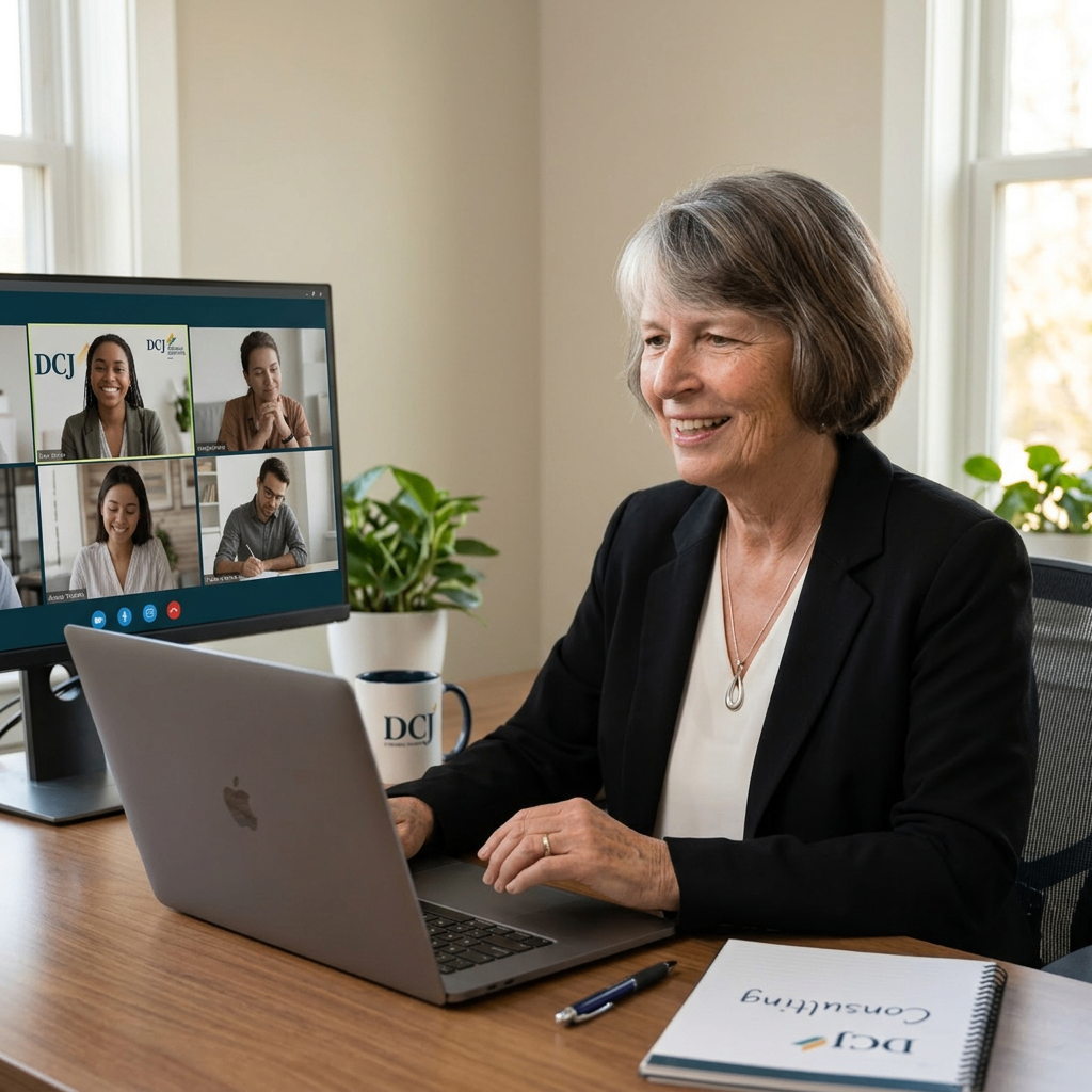 Founder on a video call with clients